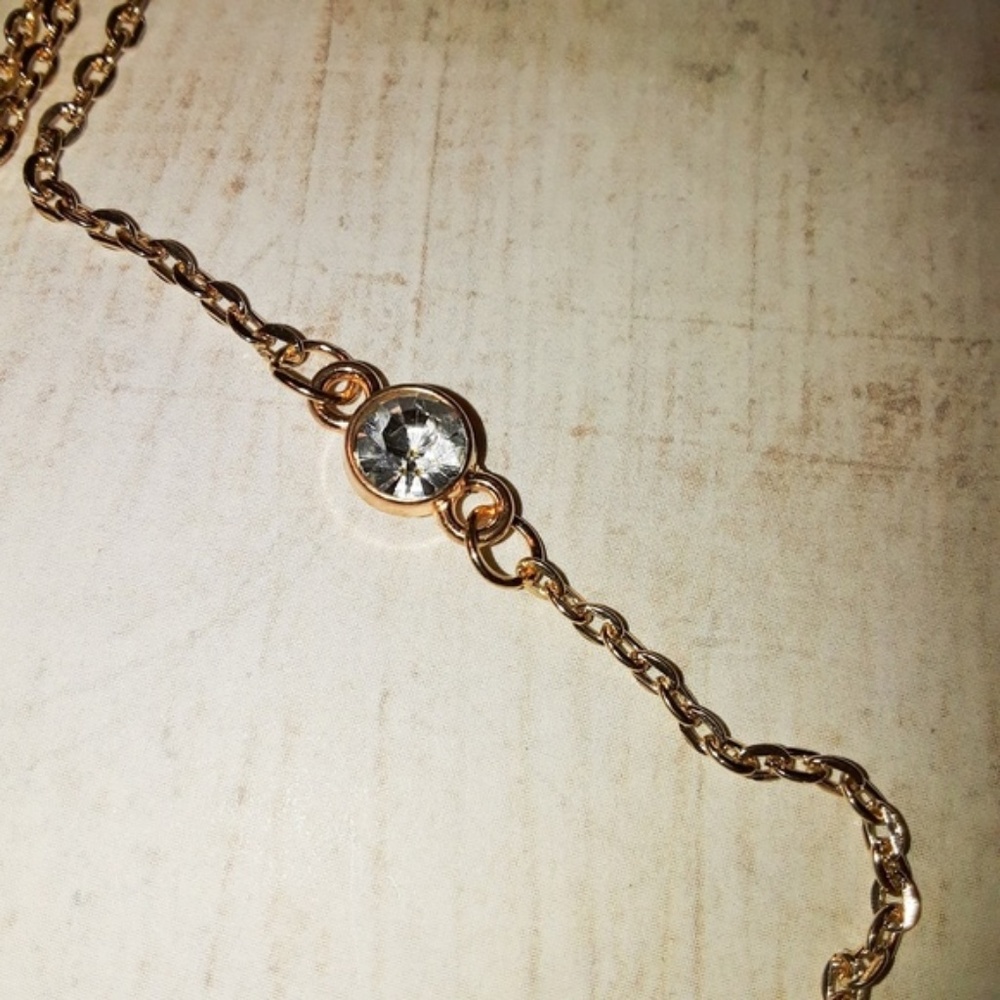 Boho Gold Layered Chain Crystal Coin Bar Necklace - Picture 4 of 7